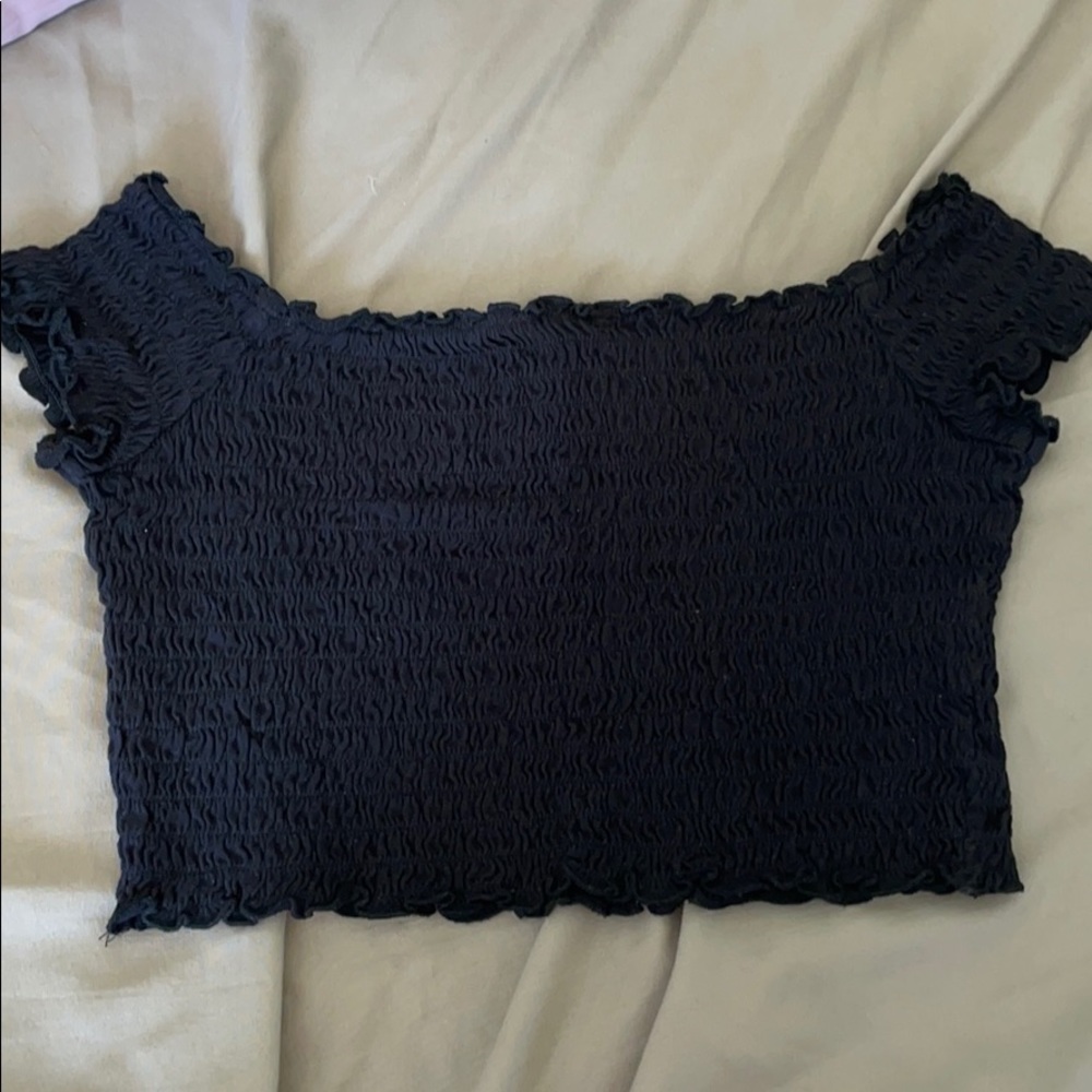 off the shoulder ribbed ruffle tank